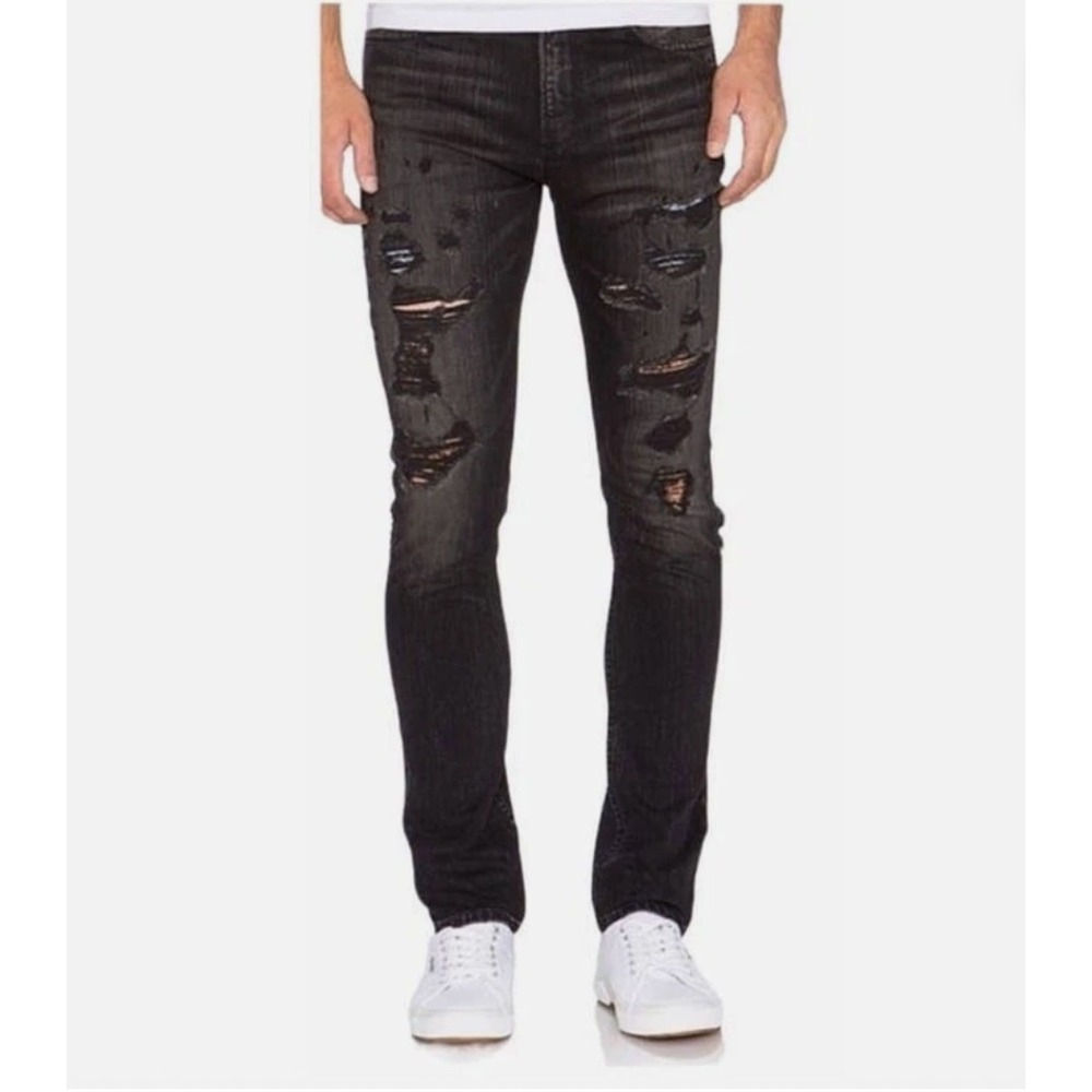 Agolde Liverpool Distressed Skinny Jean Mens 33x32 Black Ripped Hipster